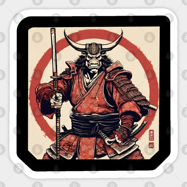 Minotaur Samurai Sticker by Ilustradamus